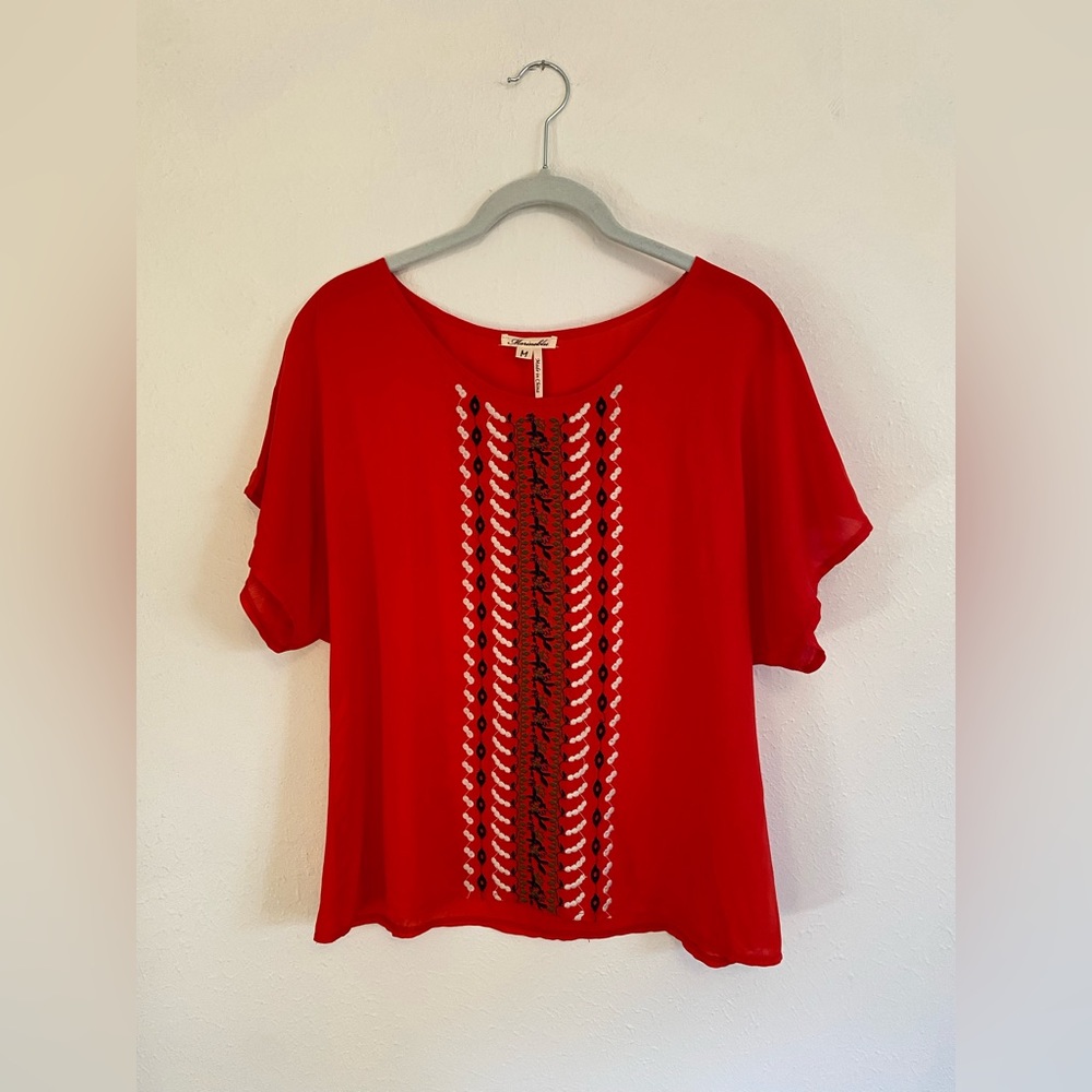 Marineblu Orange Embroidered Blouse